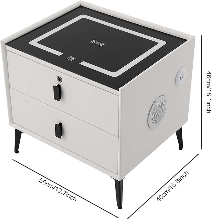 Smart Nightstand w/Fingerprint Lock Drawers, Smart Bedside Table w/USB Charging