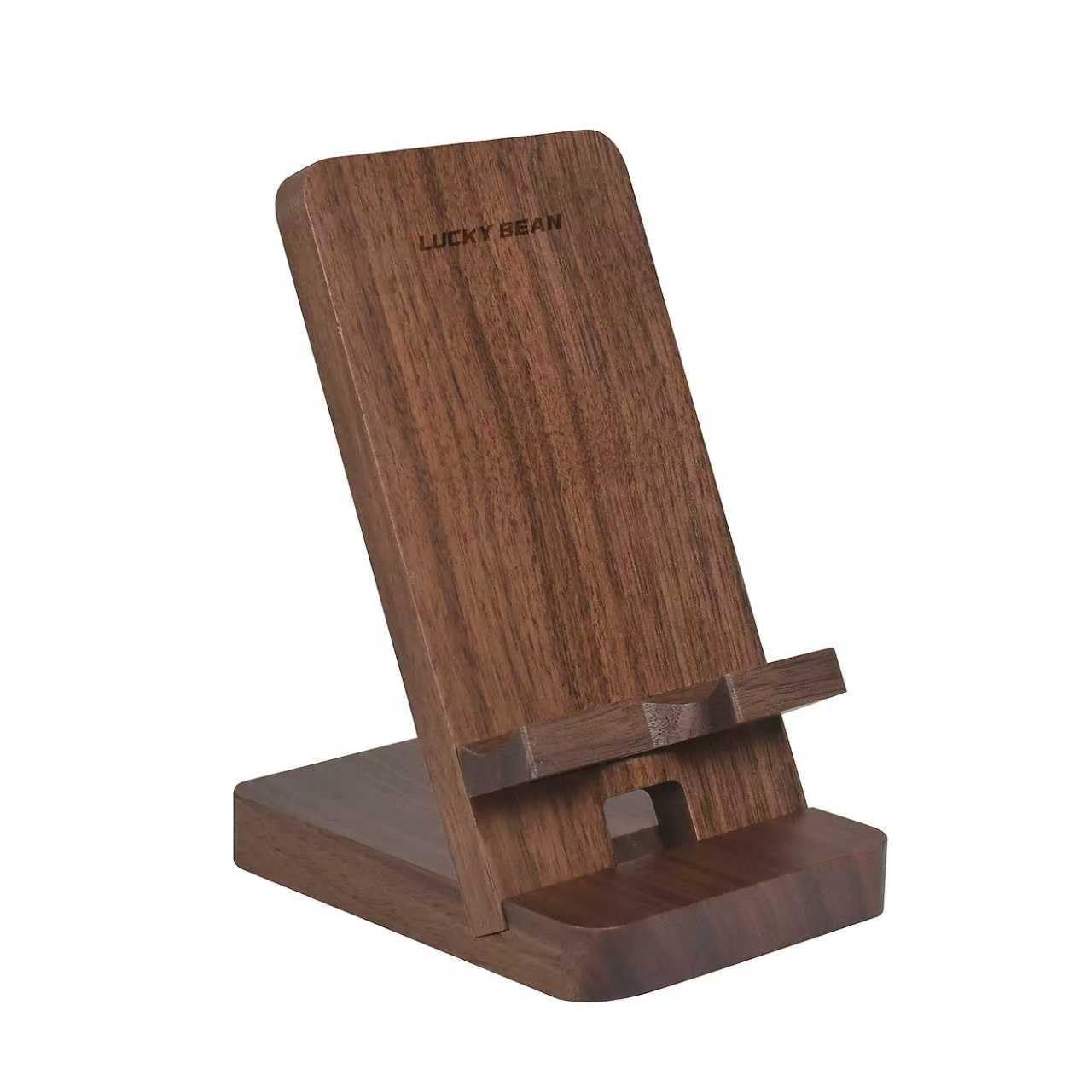 LUCKY BEAN Wood Phone Stand, Desktop Wooden Phone Holder, Portable Office Phone Stand for Desk, Wood ipad Stand， Compatible with iPhone & All Cell Phones (Walnut)