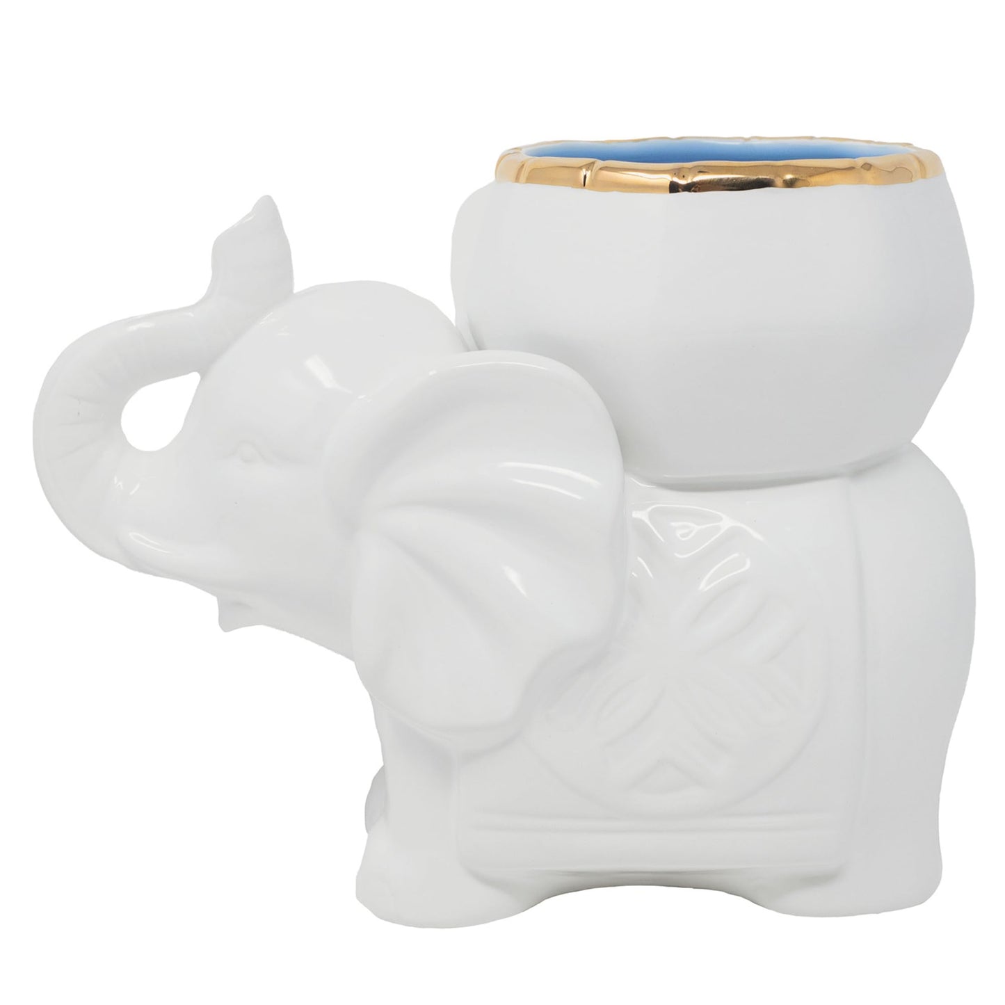 Lilly Pulitzer Small Elephant Shaped Cachepot Planter for Indoor Plants, Ceramic Pot with Gold Accents (Coconut)