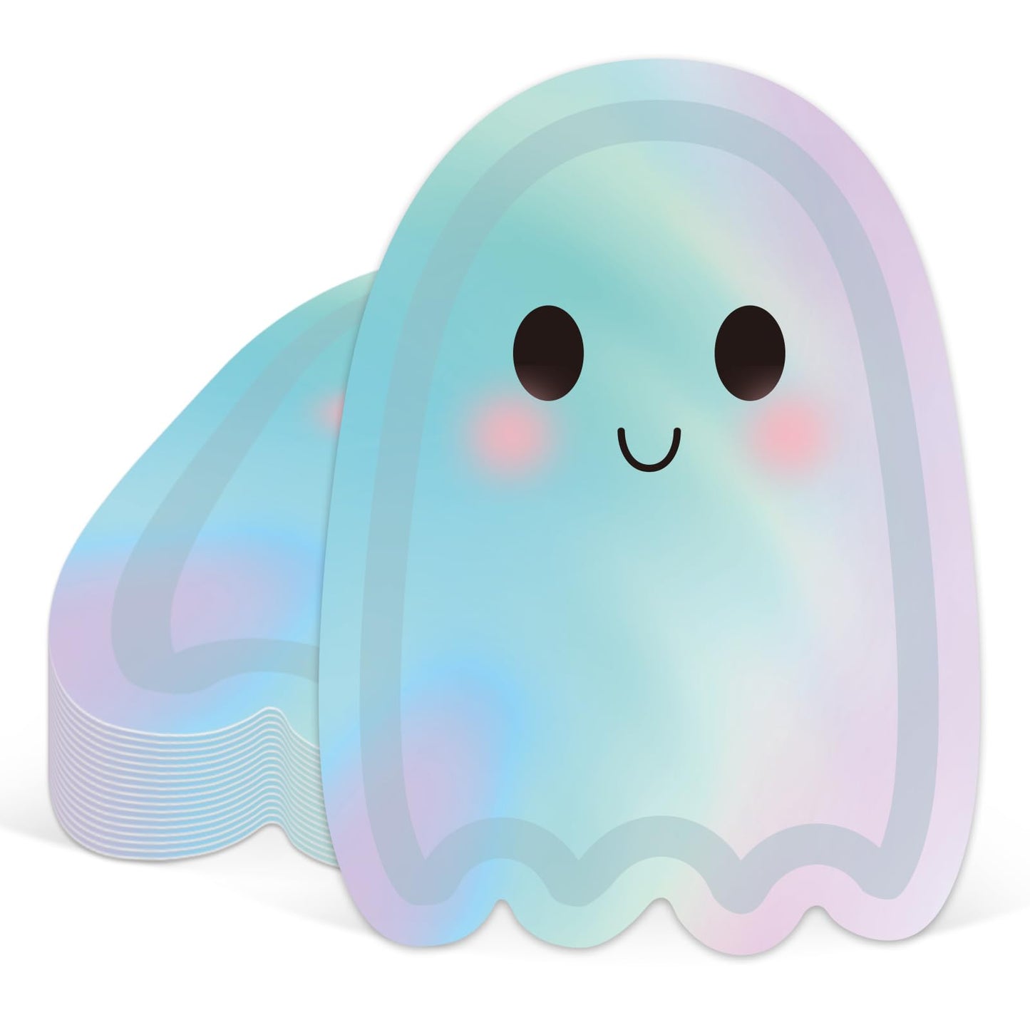 Whaline 40 Pcs Halloween Ghost Paper Plates Iridescent Cute Boo Disposable Plates Foil Ghost Halloween Party Tableware for Birthday Baby Shower Table Decor Supplies