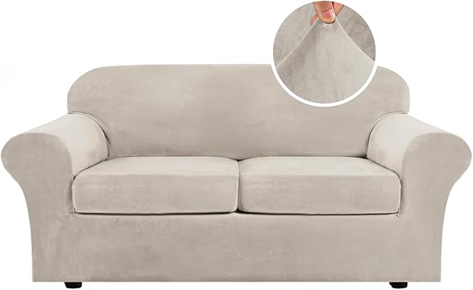 H.VERSAILTEX Real Velvet Plush 3 Piece Stretch Sofa Covers Couch Covers