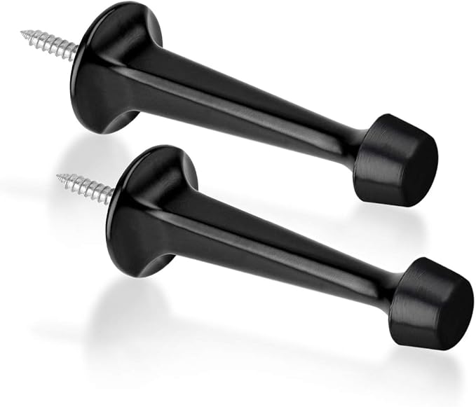 2 Pack Solid Rigid Door Stops - Heavy Duty Door Stoppers Wall Protector with Soft Rubber Tips, Black
