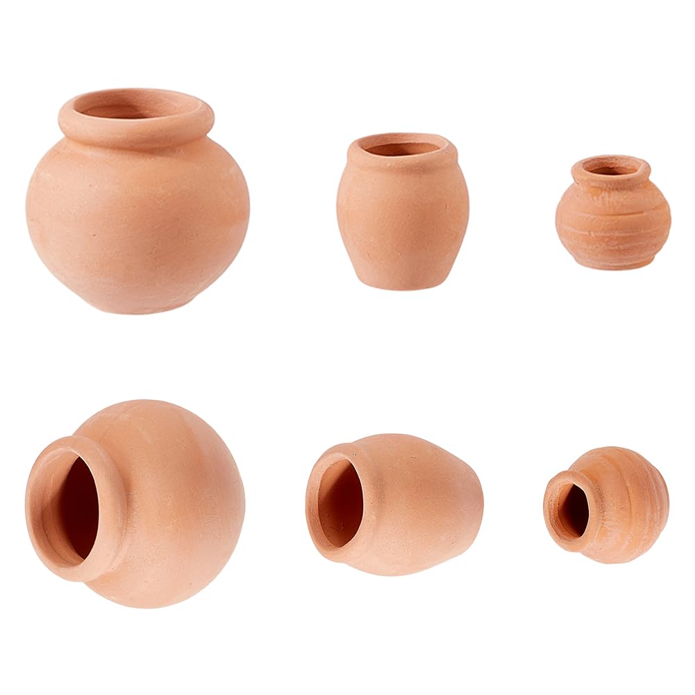 Hobbspring 6Pcs Mini Terracotta Pots 3 Styles Small Dark Salmon Simulated Clay Planters 0.73-1.42 Inch Tiny Pots Miniature Crafts for Succulent Plants Fairy Gardens Home Deco