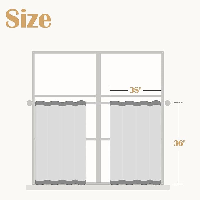 jinchan Striped Linen Kitchen Curtains 36 Inches Tier Curtains Farmhouse Modern Cafe Style Small Window Treatments Airy Light Filtering Rod Pocket for Living Room Bathroom 2 Panels Charcoal Grey