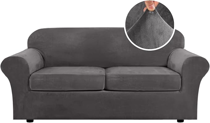 H.VERSAILTEX Real Velvet Plush 3 Piece Stretch Sofa Covers Couch Covers