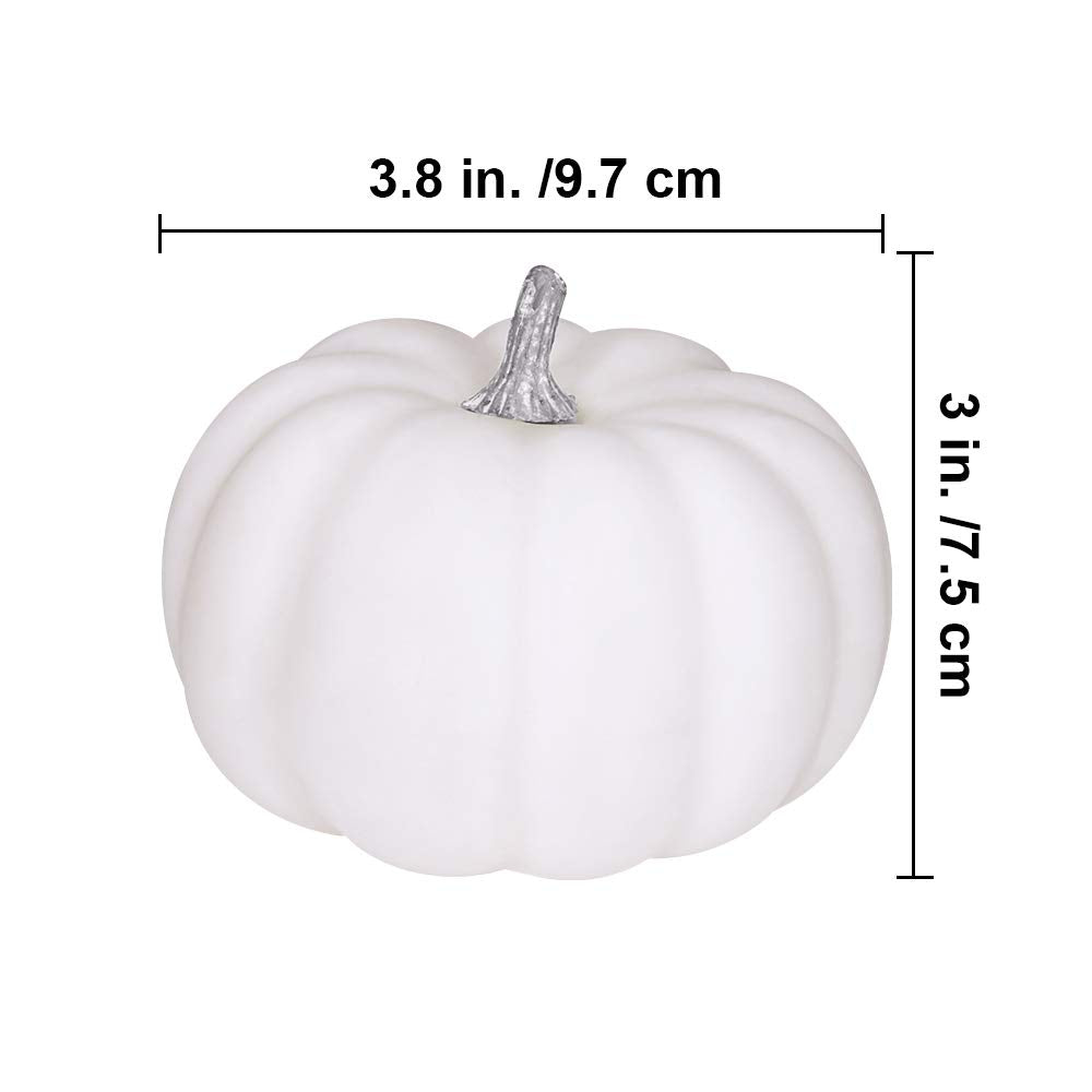 BESTTOYHOME 8 Pcs Realistic 4" Fall Harvest Small Off White Mini Artificial Pumpkins for Halloween, Fall and Thanksgiving Decorating