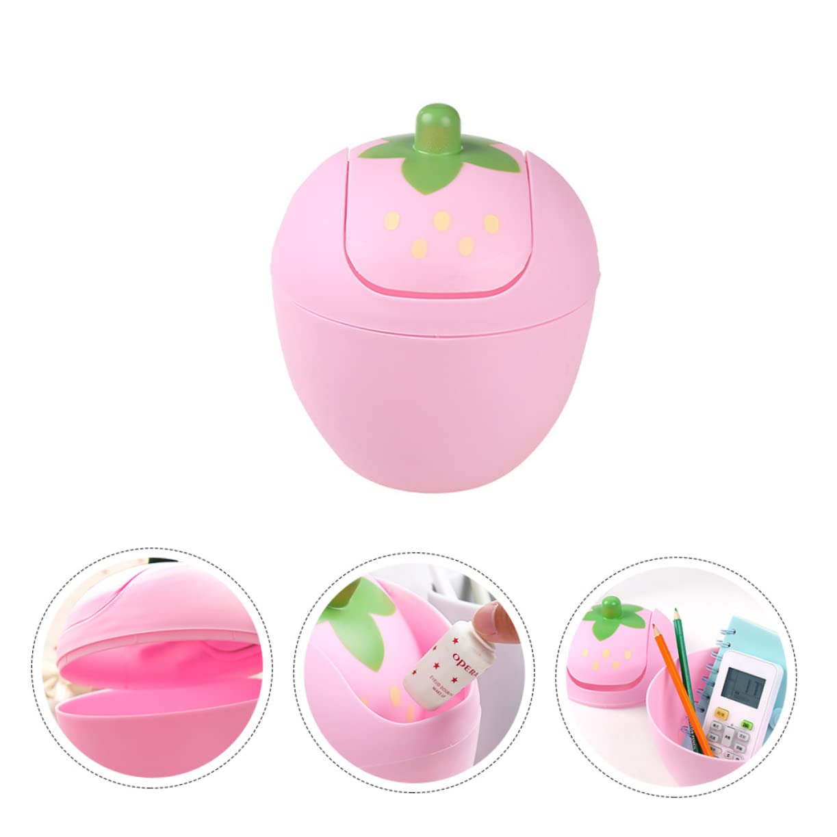 NUOBESTY Mini Desktop Trash can with Swing Lid 6.49X5.70X5.70In Compact Plastic Waste Bin for Office Car Kitchen Countertop