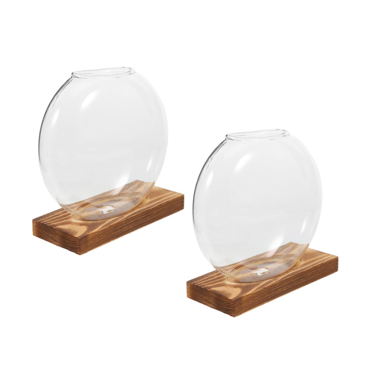 LALADEFIEE 2pcs Hydroponic Glass Vases with Wooden Stand, Indoor Plant Propagation Station for Greenery Terrarium, Decorative Flower Pots for Home Office Window Sill