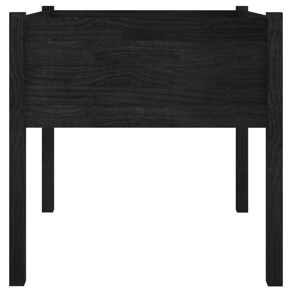 HFXHIJXQ 27.6" Black Square Pinewood Outdoor Garden Planter Box, Matte Solid Wood Raised Bed for Patio Balcony, Robust Wood Planter for Flowers, Vegetables & Herbs