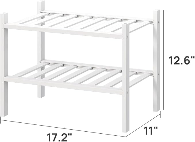 viewcare White Small Shoe Rack for Entryway, 2-Tier Bamboo Shoe Organizer for