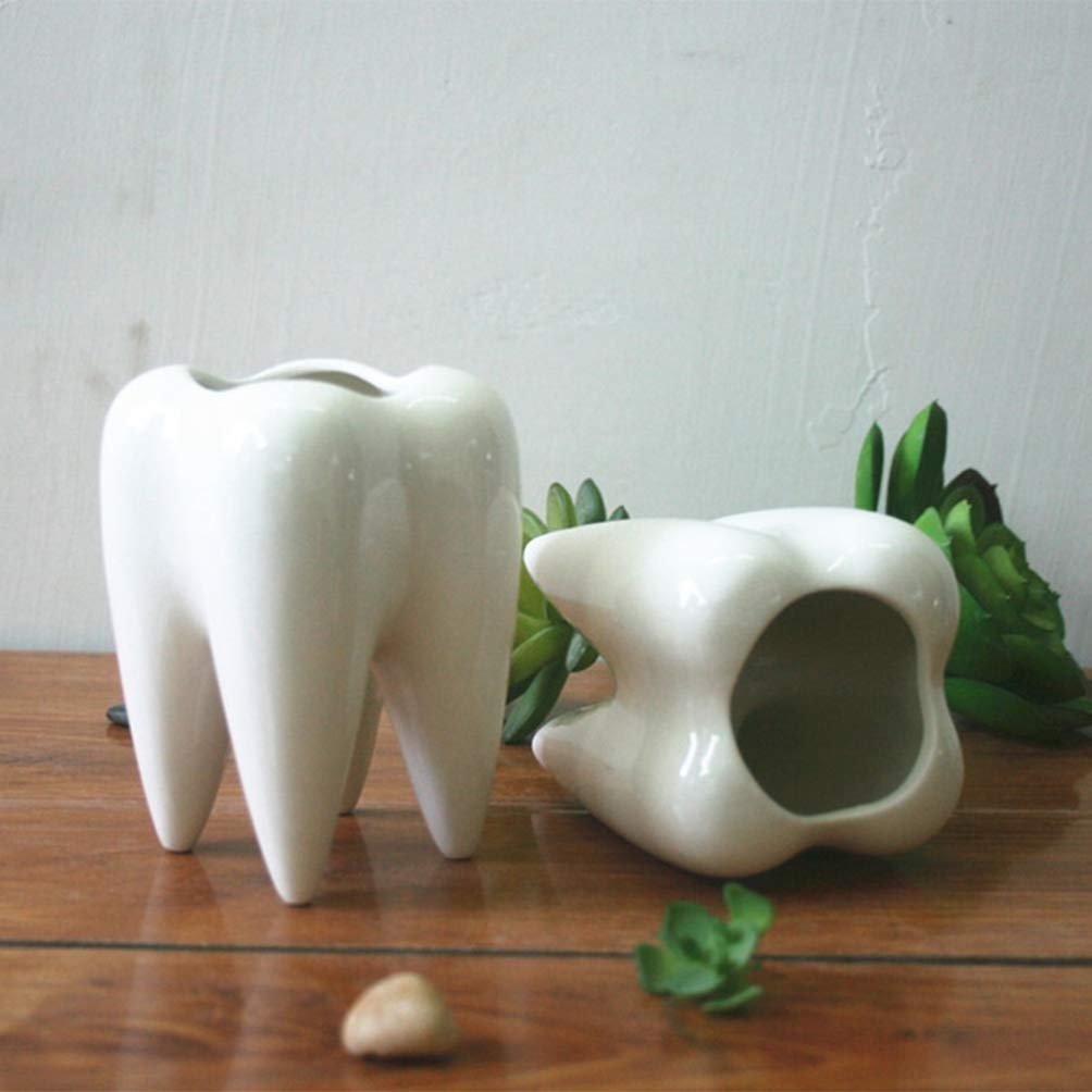 DOITOOL Teeth Shaped Ceramic Plant Pot 3.93X2.75X1.57In White Succulent Planter Pot Container for Indoor Plants Home Ornament Desktop Decoration