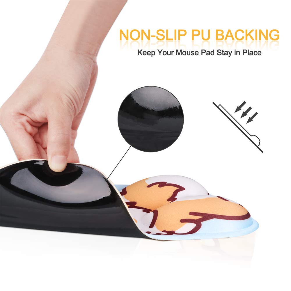 HAOCOO Ergonomic Mouse Pad with Wrist Support,Non-Slip Backing Corgi Anime Cute Gel Mouse Pad Wrist Rest, Easy-Typing and Pain Relief for Gaming Office Computer Laptop(Blue Cute Corgi)