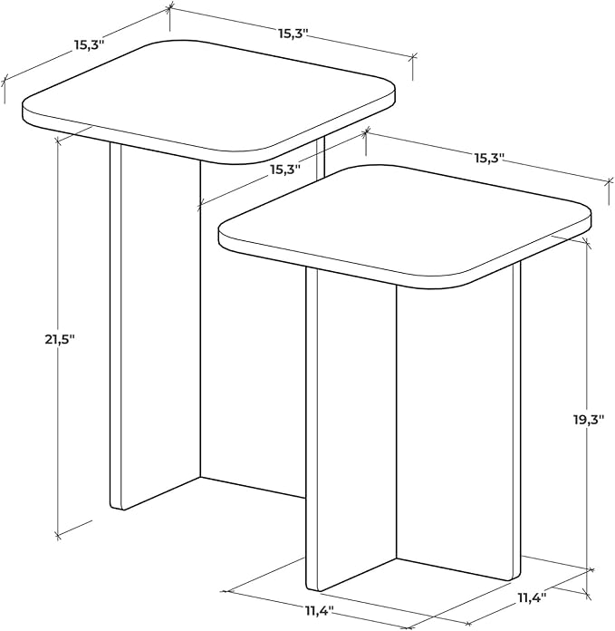 Travertine Efect Square Nesting Table Set of 2 Modern Coffee Table Small Side