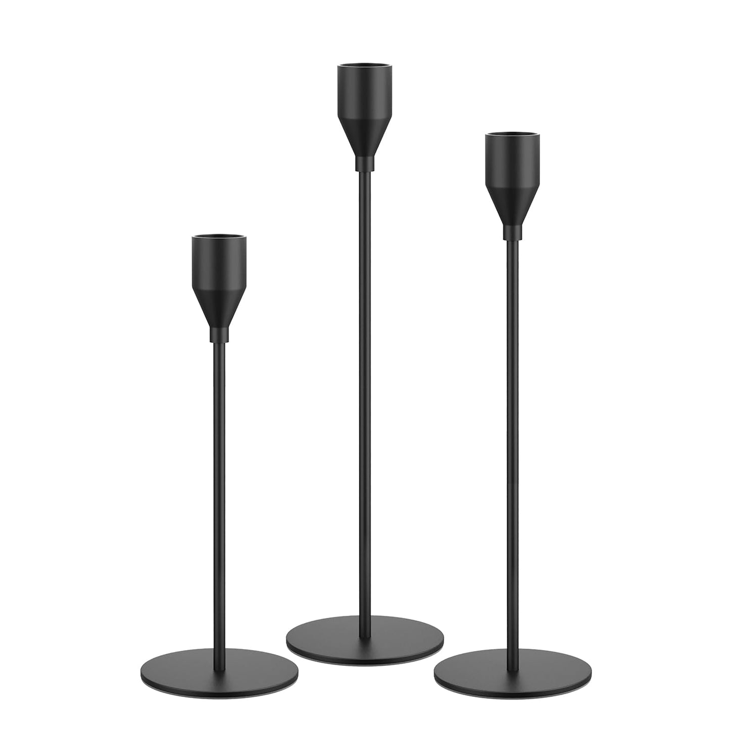 NLBTW Matte Black Taper Candle Holders, Set of 3 Metal Candlestick Holders for Candle Sticks Holder Decor, Ideal for Mantle Table Centerpiece, Weddings, Dining, Housewarming Gift & Anniversaries