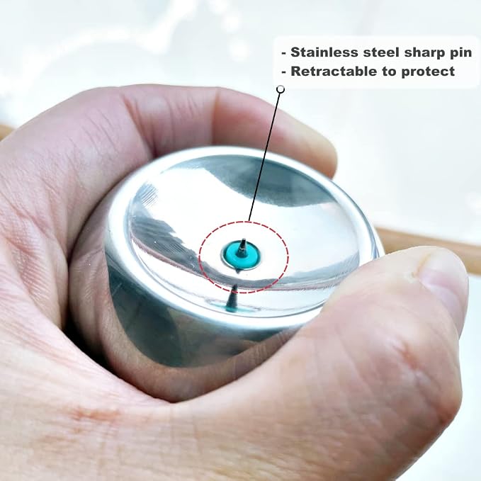 Jawbush Stainless Steel Egg Piercer for Hard Boiled Eggs - Heavy Duty Egg Hole Puncher with Safety Retractable Pin & Non-Slip Base, Prevent Cracking & Easy Peel Tool for Meal Prep, Keto & Bento, Blue