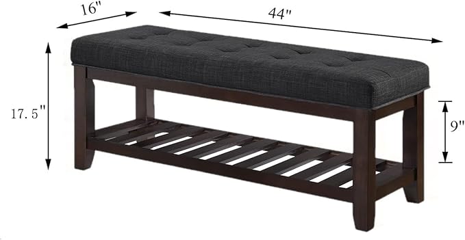 24KF Large Rectangular Upholstered Tufted Linen Ottoman Bench, Padded Bench