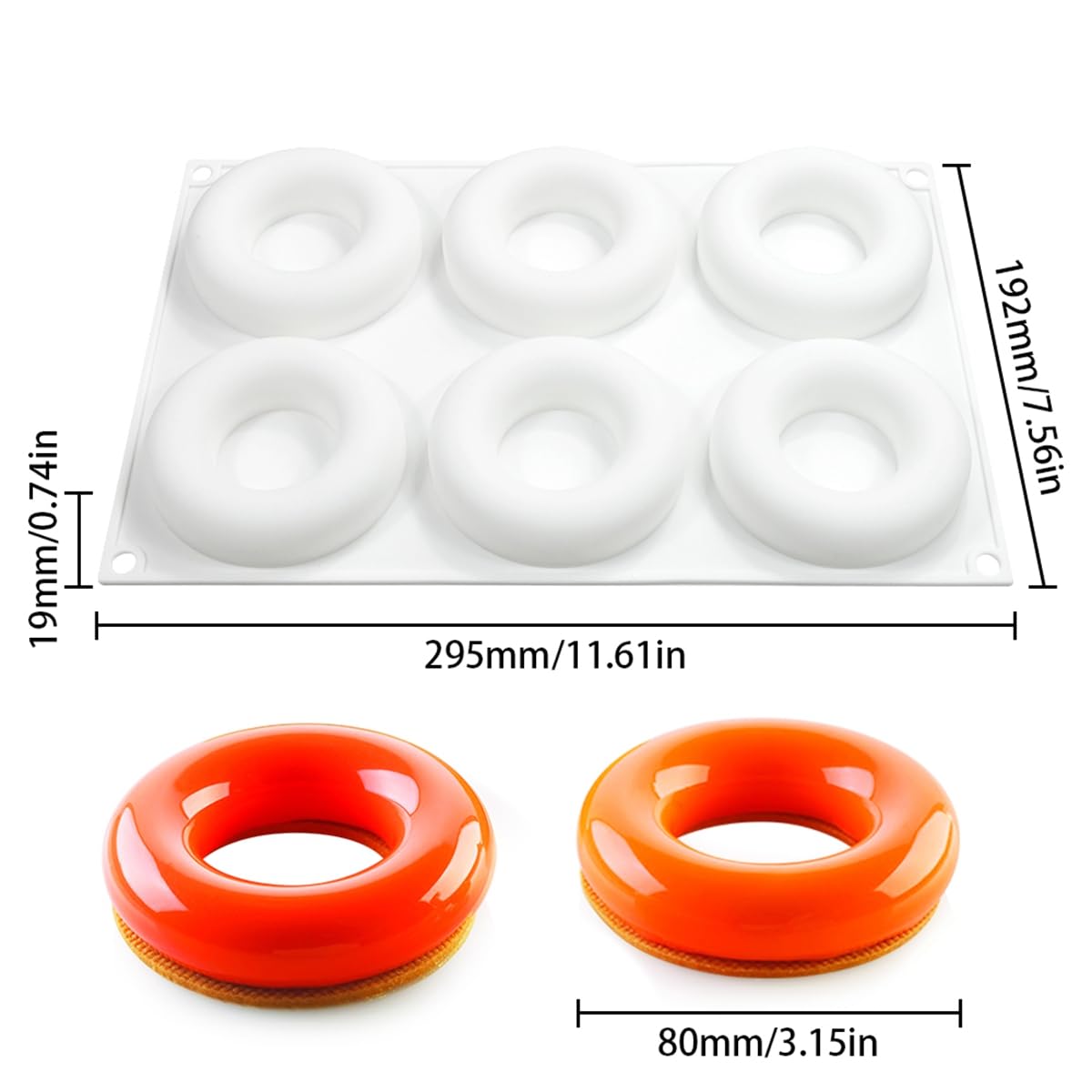 ANGOOD 3D Donut Silicone Mold, Cupcake Baking Pan Mousse Tray Molds, Kitchen Cake Decorating Fondant Mould for Pumpkin Shaped Baking Mousse Cake, 6-Cavity Non-Stick Silicone Moulds (D_ Donut)