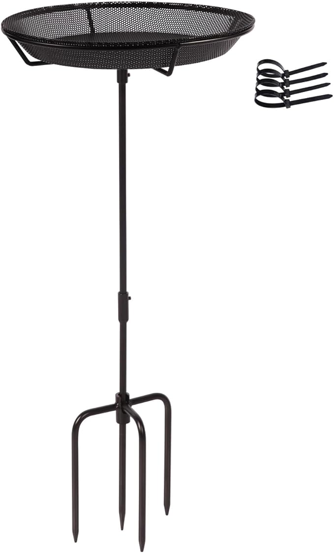 HRAYLTOP Standing Bird Feeder Bowl with 29.1 inch Iron Stand - Detachable Outdoor Decor for Garden Backyard Patio and Deck - Perfect for Attracting Birds