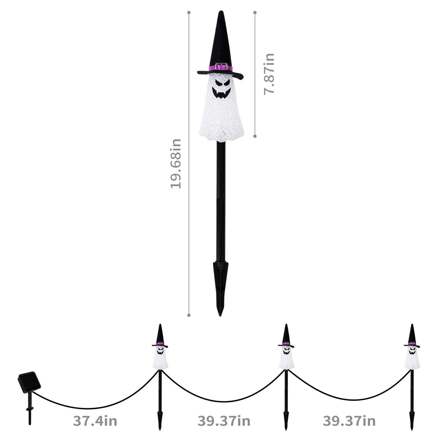 LIGHTSHINE 3PCS Ghost Solar Halloween Decorations, Solar Landscape Pathway Lights, Garden Stakes Light, Outdoor Halloween Lights Decor for Yard, Patio, Porch (Orange+Purple+Green)