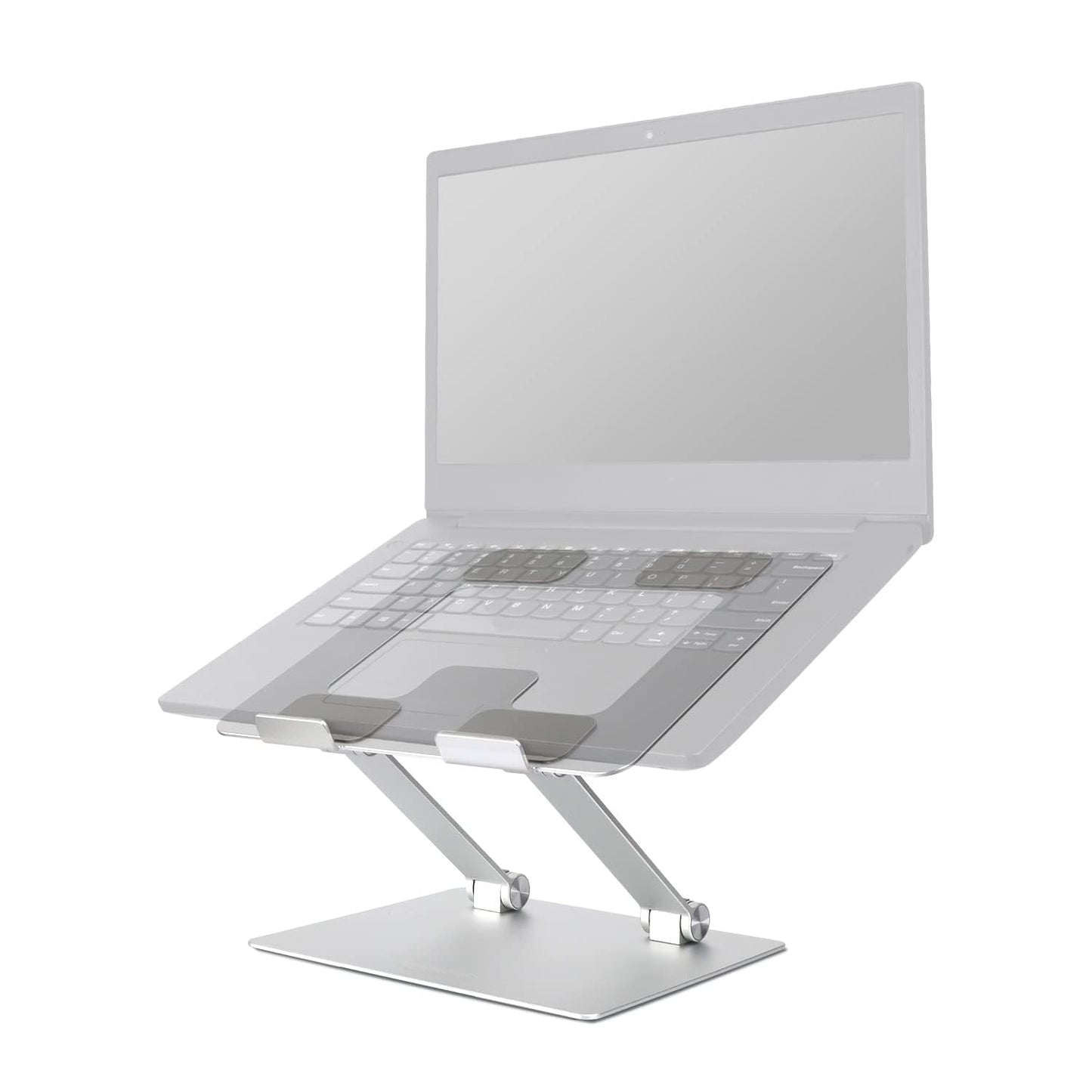 Amazon Basics Sturdy and Portable Ergonomic Laptop Stand for Desk, Height Adjustable Riser with Ventilated Cooling, Foldable, Fits all Laptops up to 15.6 Inch, Silver