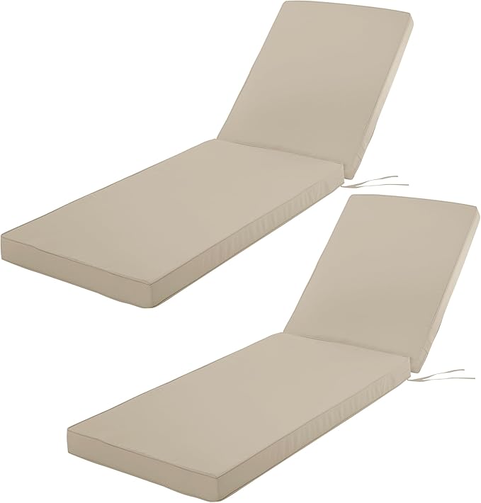 Outdoor Chaise Lounge Cushion Set of 2, Fadesafe Water-Repellent Lounge Deck