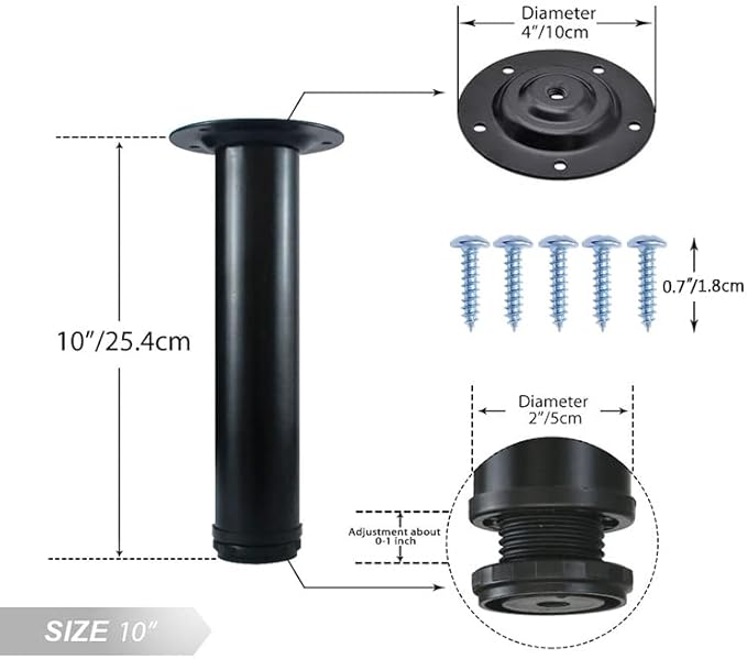 QLLY 10 Inch Adjustable Metal Coffee Table Legs, Heavy Duty Round Furniture Legs