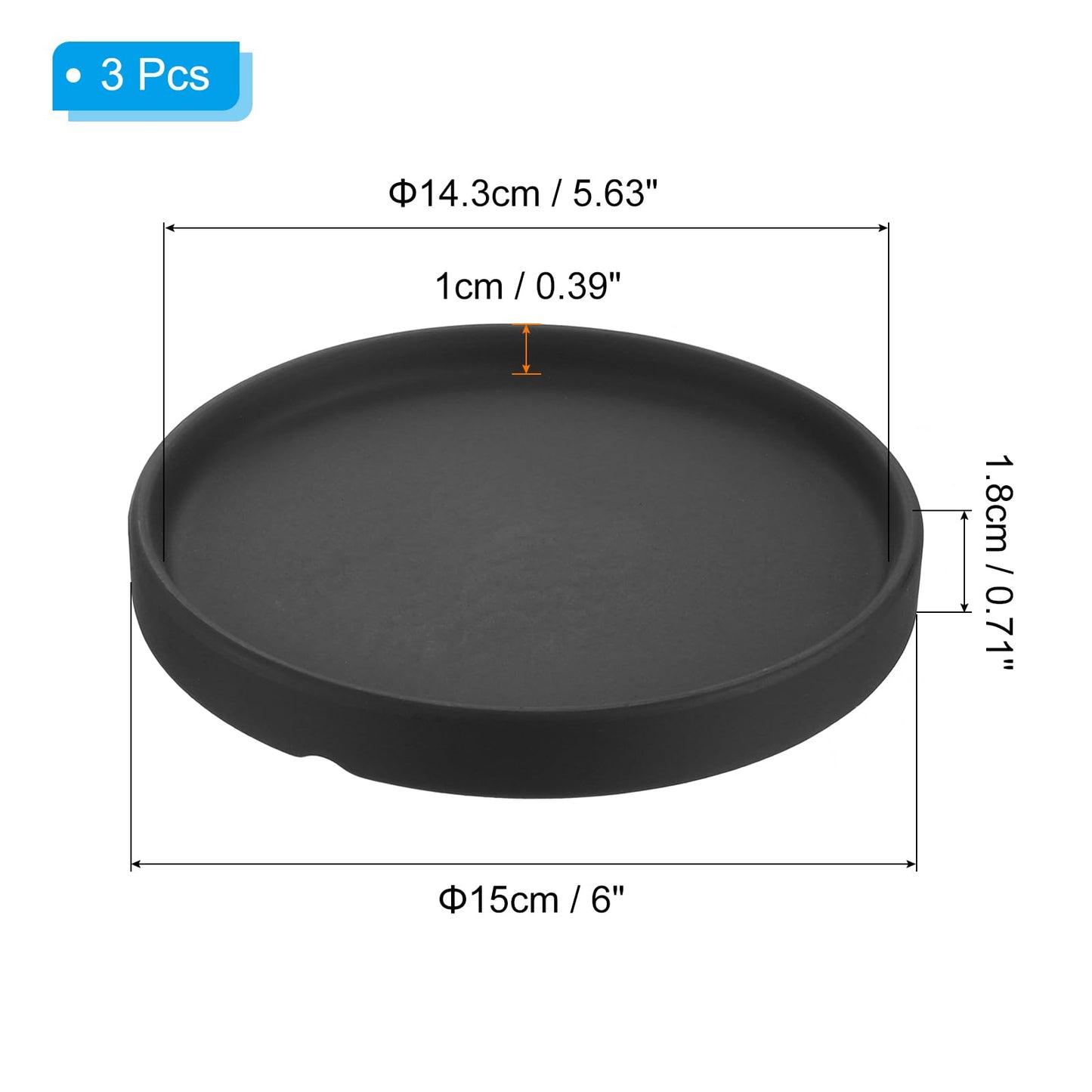 PATIKIL Plant Pot Saucer 6 Inch OD, 3 Pack Ceramic Round Flower Drip Tray for Indoor Outdoor, Black