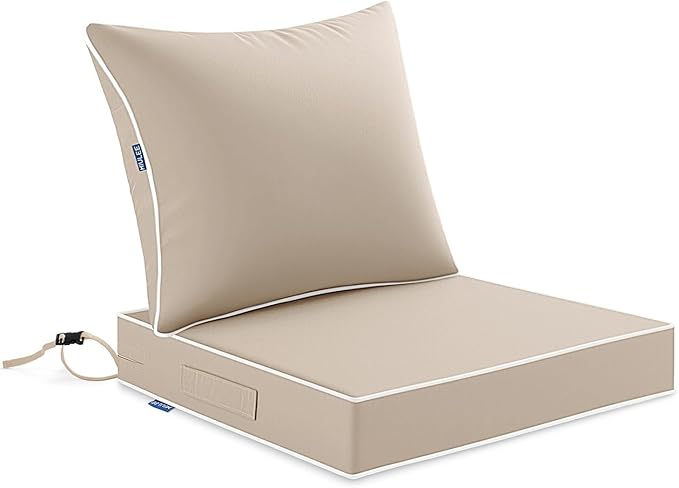 MIULEE Beige Outdoor Seat Cushion 22x22 Inch Waterproof & 3 Year Fade Resistant