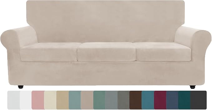 ZNSAYOTX Oversized Velvet Couch Cover 4 Piece Stretch Sofa Covers