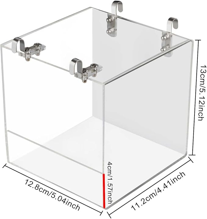 Hanging Cube Bird Bath Cage, Transparent Bird Bathtub Bath Shower with Stainless Steel Hooks for Small Bird Canary Parakeet Budgerigar Parrots Crested Myna Cockatiel Lovebird (Small)