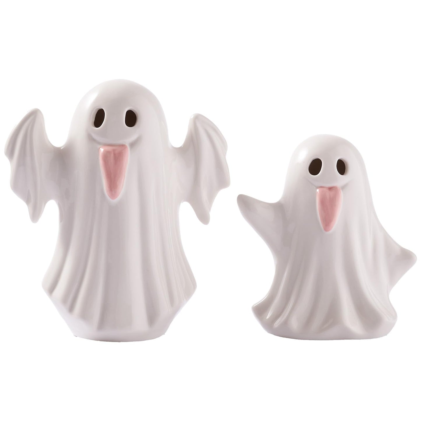 WDS WONDROUS Light Up Halloween Ghost Decorations Set of 2, Cute Ghost Figurines with Witch Hat Halloween Decor, Ceramic Ghosts Light for Indoor Fall Table Decor, Home Tiered Tray Fireplace