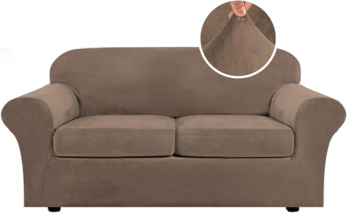 H.VERSAILTEX Real Velvet Plush 3 Piece Stretch Sofa Covers Couch Covers