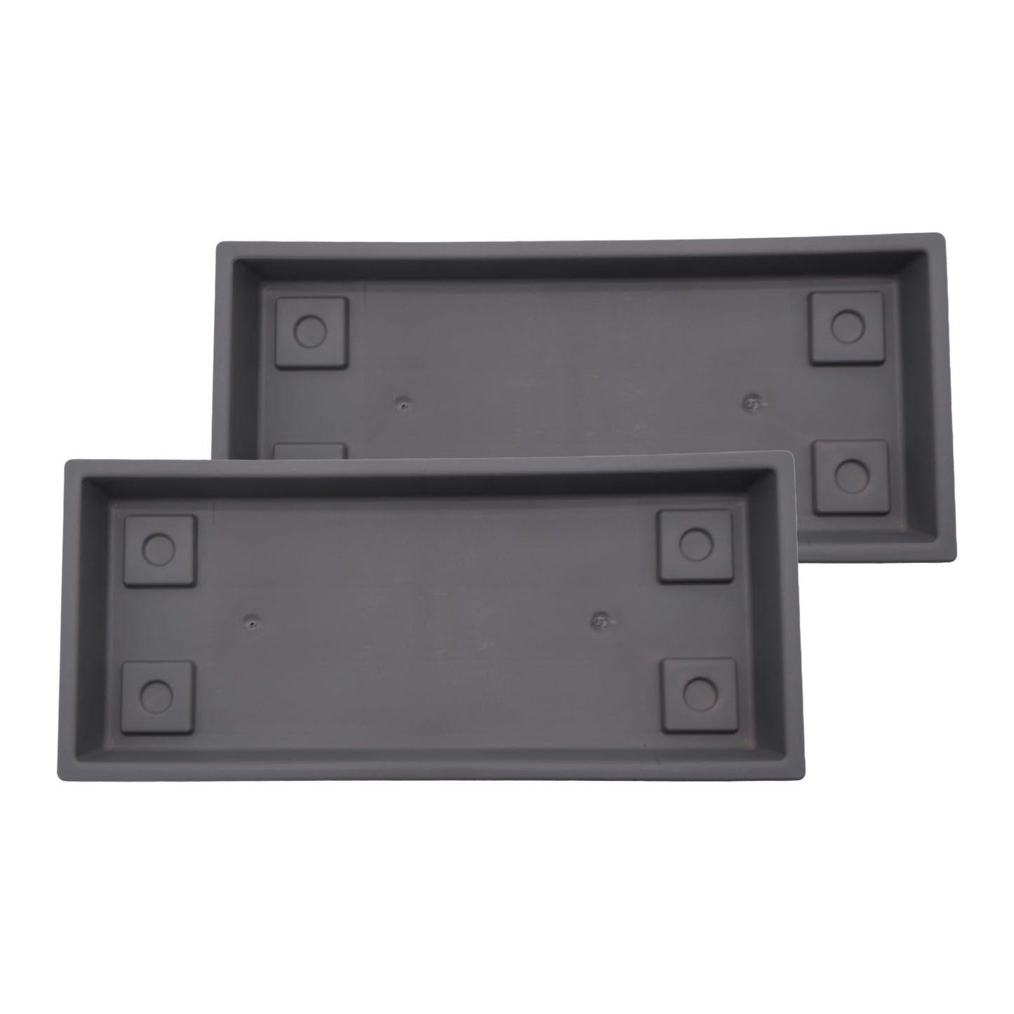 The HC Companies 29.5 Inch Venetian Rectangular Plant Saucer, Lightweight UV-Resistant Plastic Outdoor & Indoor Flower Pot Tray, 2-Pack Plant Pot Trays for Garden & Home Decor, Warm Gray