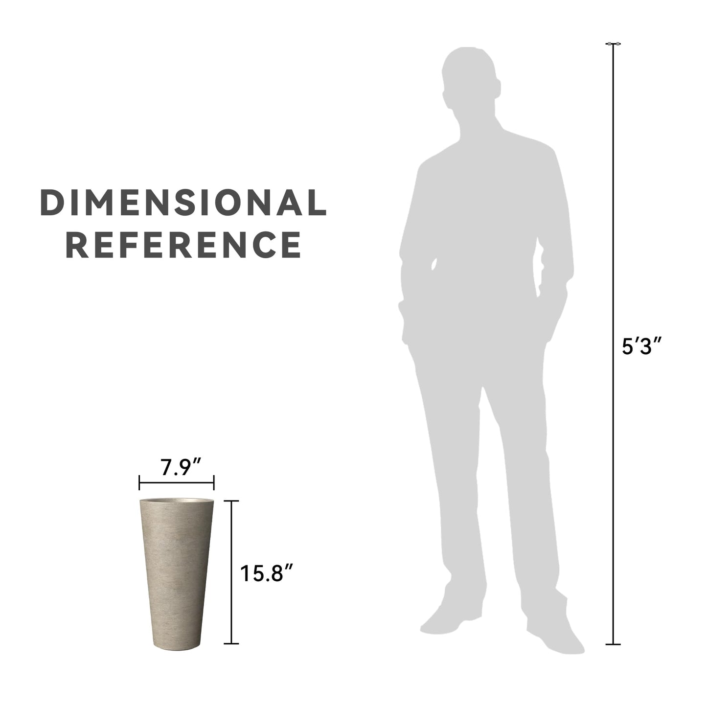 Kante Tall Concrete Planter, 15.8 Inch Height Large Flower Pot for Indoor Outdoor Plants, Suitable for Home, Patio, Garden, Porch, Weathered Concrete