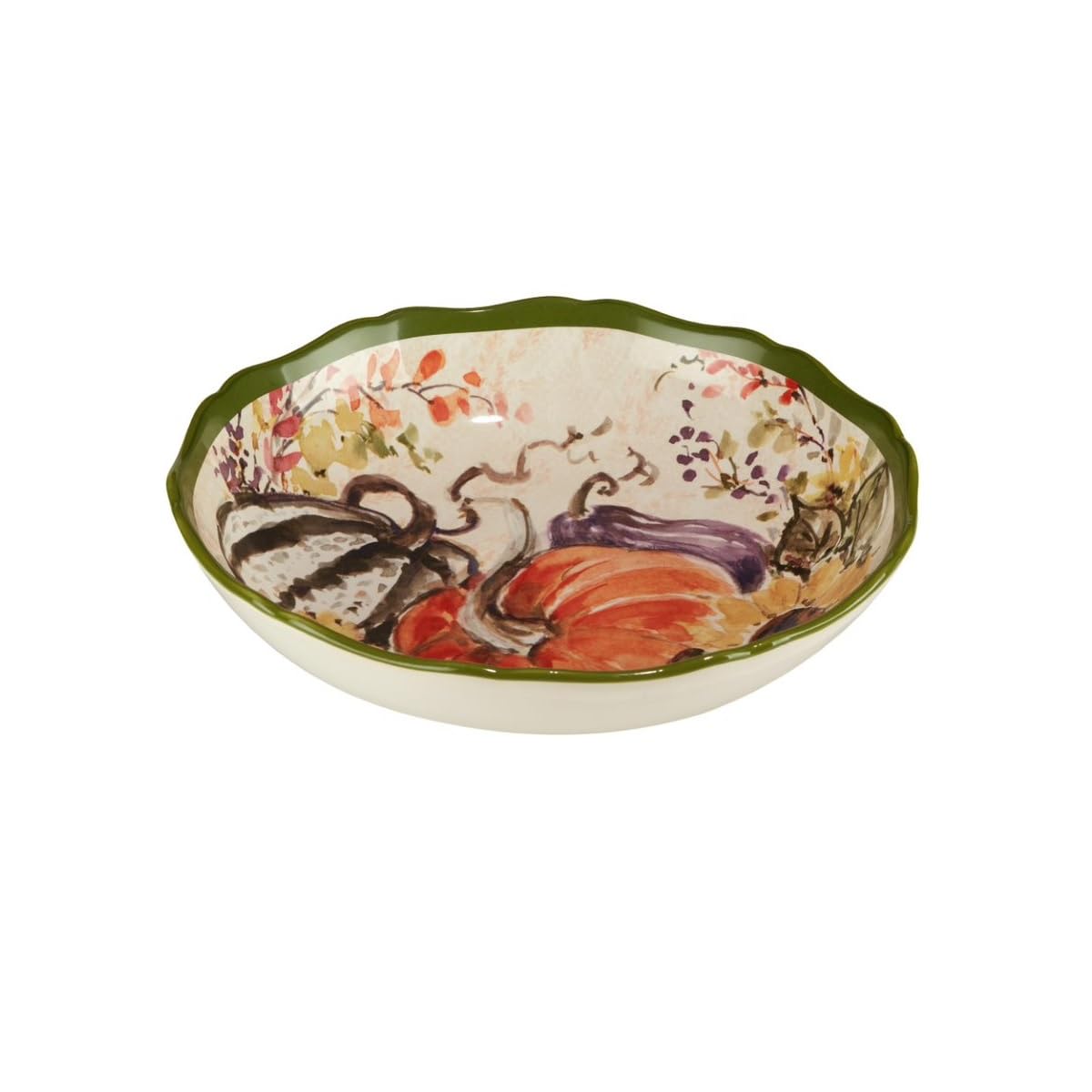 Harvest Morning Ceramic Serving Bowl – Perfect for pasta, salads, or side dishes, this serving bowl showcases vibrant pumpkins and leaves for a stunning fall table centerpiece 128 oz