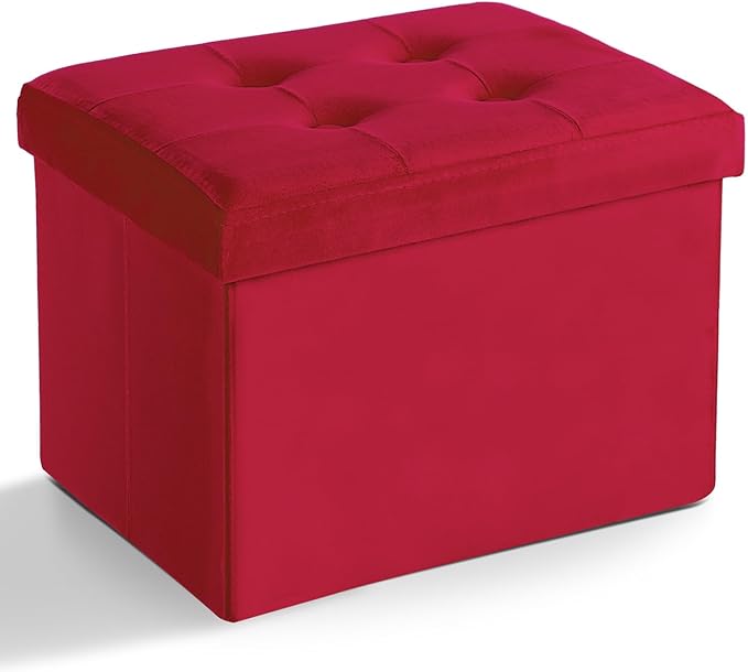 LINMAGCO Storage Ottoman Folding Foot Stool Velvet Foot Rest