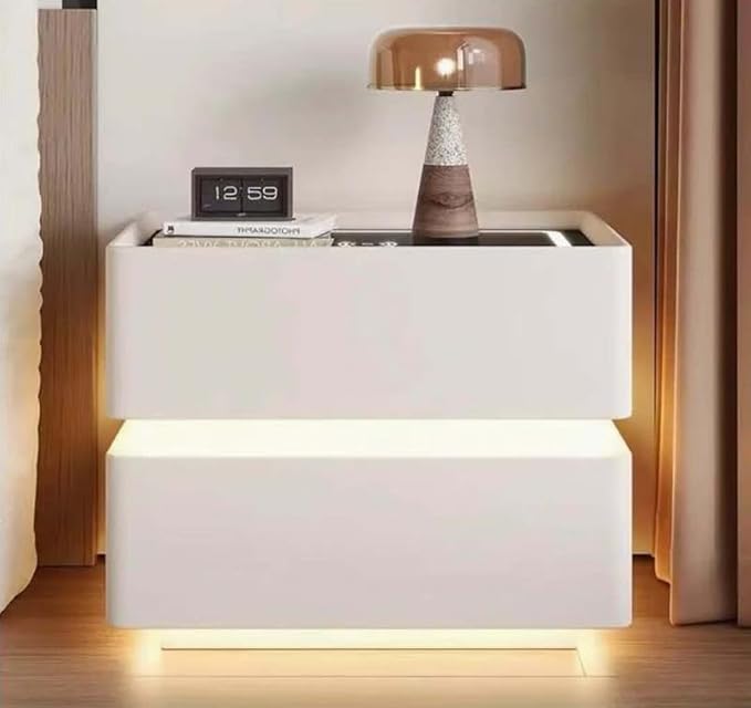 Smart Nightstand with Wireless Charging, LED Nightstand, Night Table Bedside