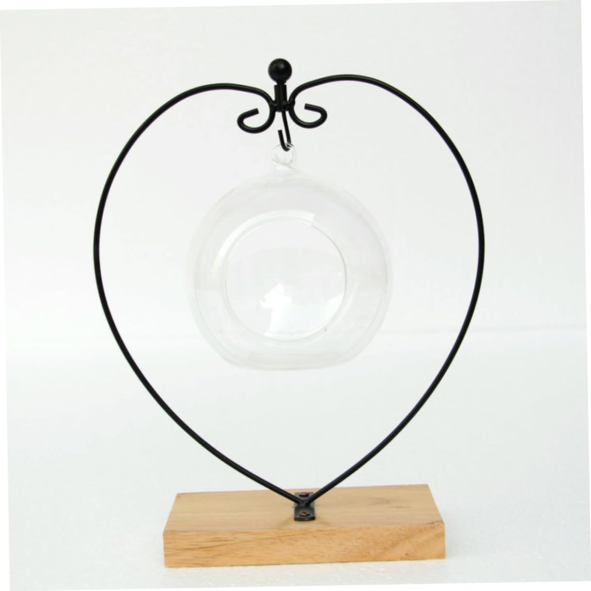 COHEALI Hanging Glass Globe Display Stand with Wooden Base Iron Ornament Holder for Air Plant Terrarium Wedding Party and Home Decoration for Christmas and Birthday Hanging Ornaments