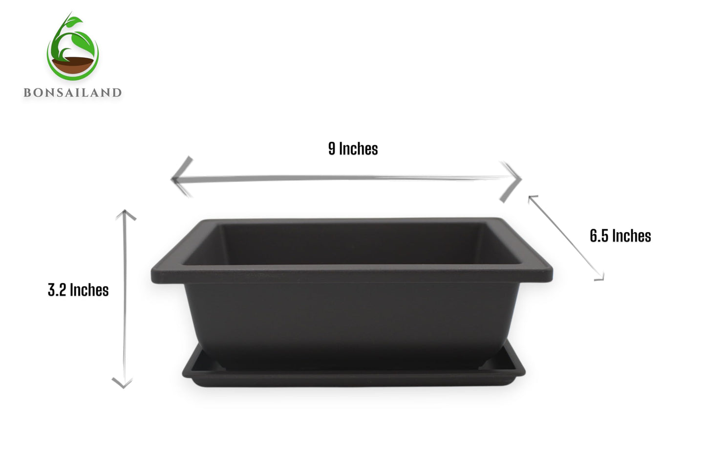 Bonsai Pots Rectangular Planter Containers with Humidity Trays, 3 Pack - 9 Inch Plastic Growing Pots for Garden, Succulents, Small Flowers and Plants