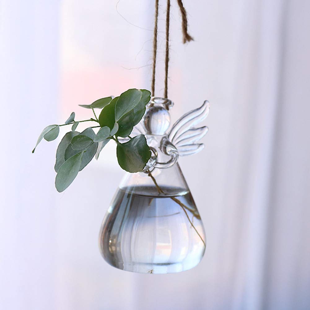 Sziqiqi Clear Glass Guardian Angel Vases Bulk for Hanging Vases for Buds Cuttings Greenery Hydroponic Plant Containers Room Ornaments Bautizo Decorations 3.5inch/4Pcs