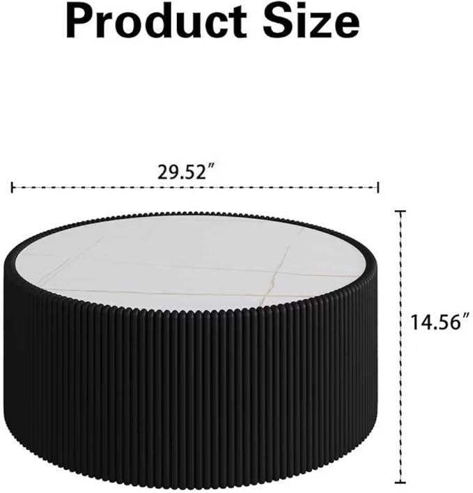 29.52" Round Marble Coffee Table, Modern Fluted Coffee Table w/White Sintered