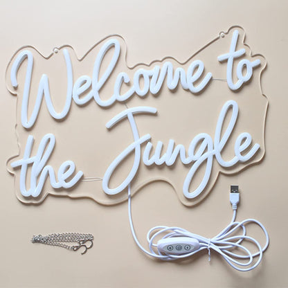 Welcome to the Jungle LED Neon Signs Warm White Neon Lights for Wall Decor USB Light Up Sign For Garden Home Porch store Christmas Living Room Bar Decoration(16.5 * 11Inch)