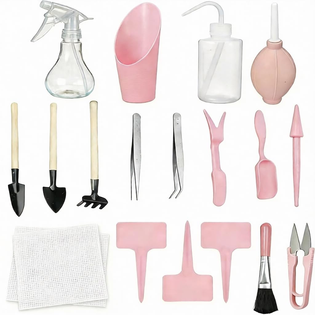 sanbeitang 16 Pcs Mini Garden Hand Transplanting Succulent Tools Set, Miniature Planting Tool Kit, Small Gardening Tool for Indoor Succulent Bonsai, Potting, Cactus