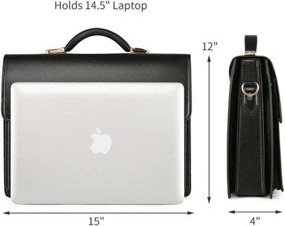 Briefcases for Men Business Mens Leather Briefcase Locking Black Laptop Messenger Bag Lawyer Hard Case