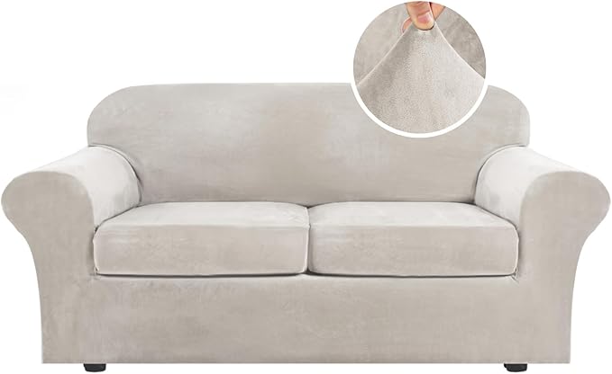 H.VERSAILTEX Real Velvet Plush 3 Piece Stretch Sofa Covers Couch Covers