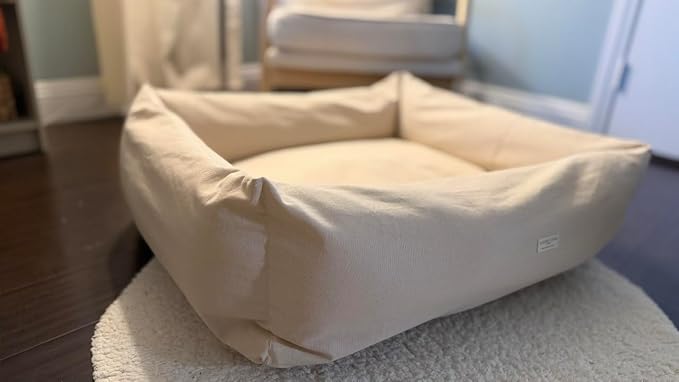 Rectangular Natural Cotton Canvas Dog Bed with Raw Cotton Insert – Eco Friendly Pet Bed with Removable Washable Cover, Breathable Cushion for Dogs & Cats (Natural, Large 36" × 24" × 8")