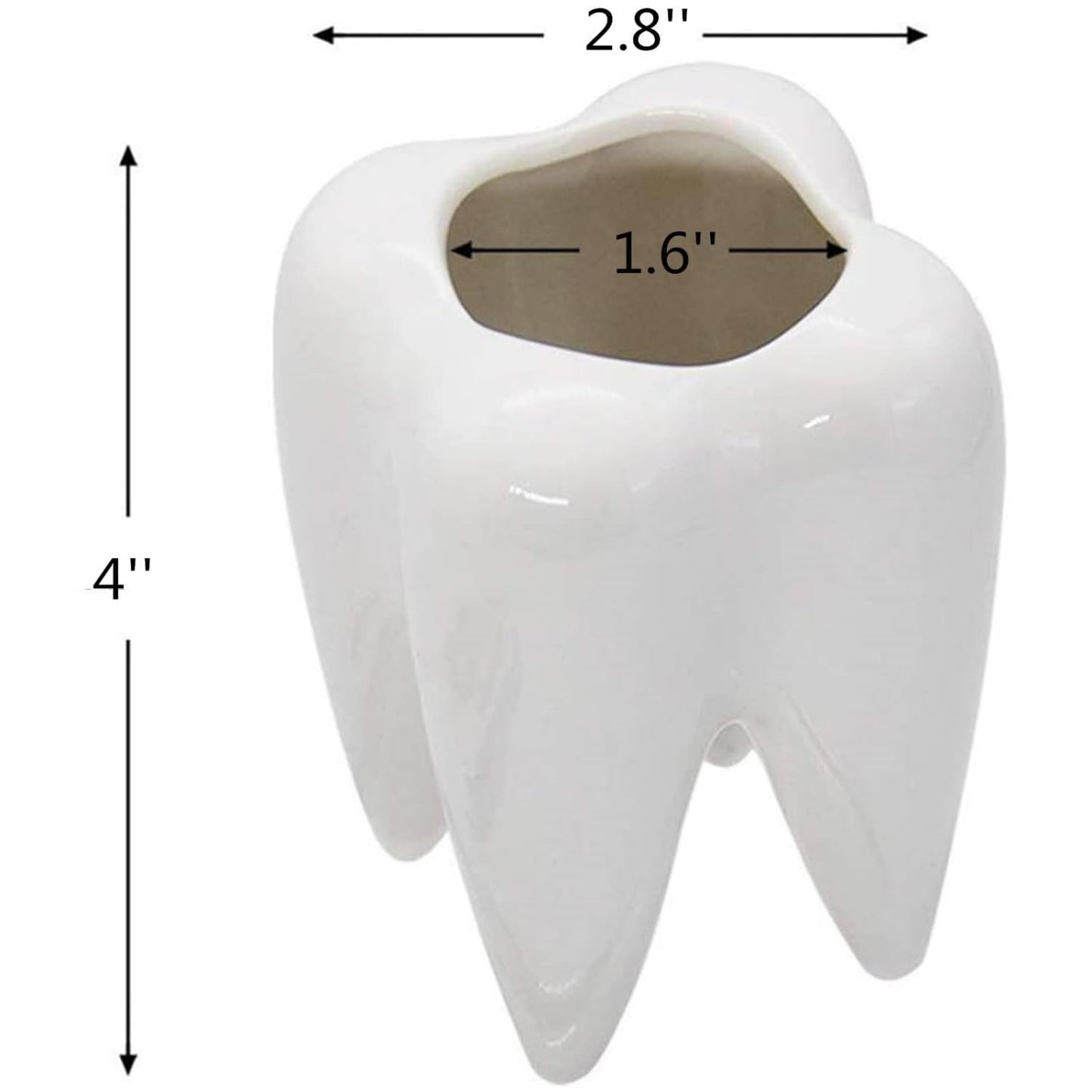 LECMACY Cute Tooth Shaped White Ceramic Planter Pots Flower Plant Containers, Mini Ceramic Succulent Planter Pots, Creative Pen Pencil Holder for Office Home Desk Decor, Plants Not Included (4 Pcs)