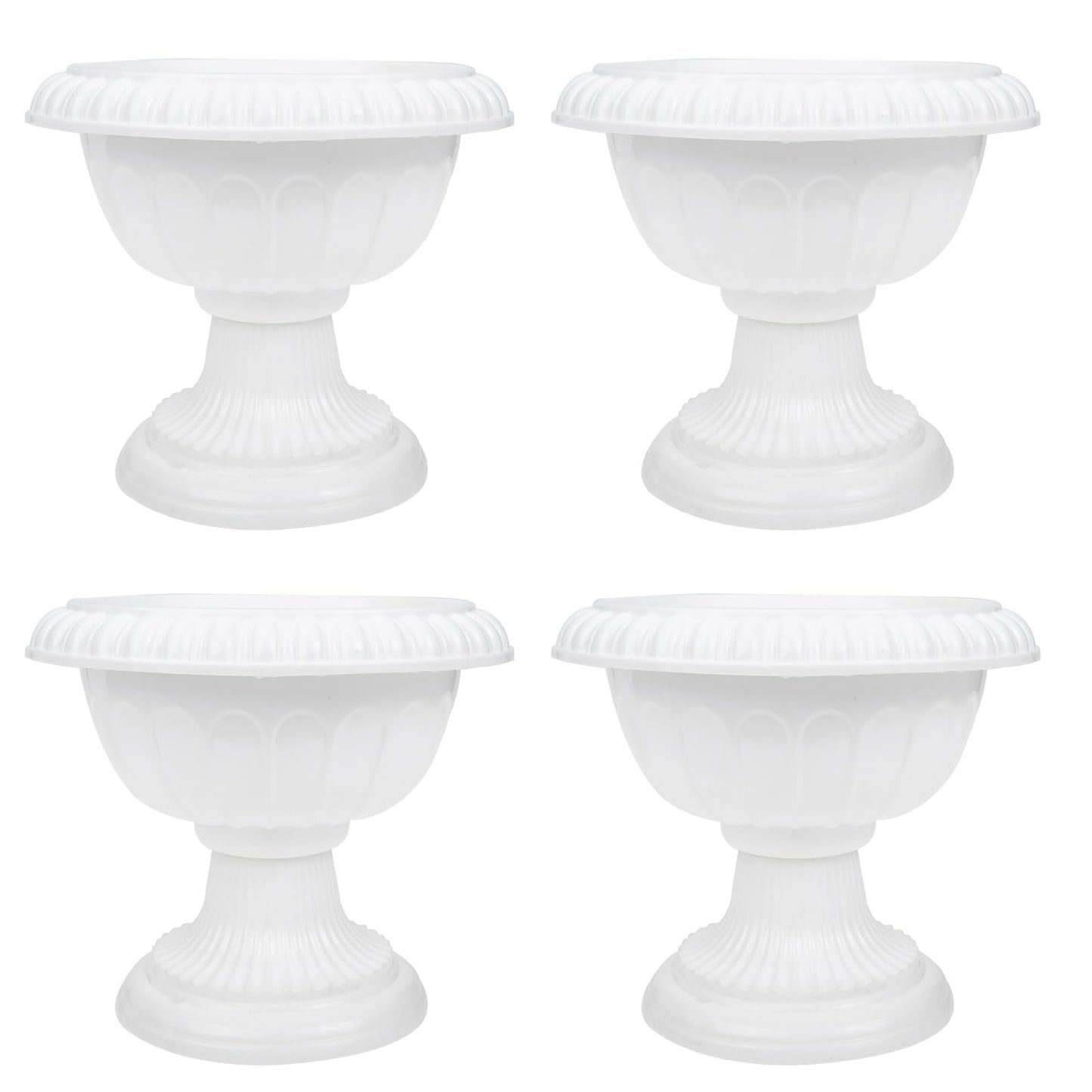 Yardwe 4pcs White Urn Planter Plastic Pedestal Flower Vases Plant Pot Grecian Plants Pot Roman Flower Pot for Yard Garden Porch Front Door