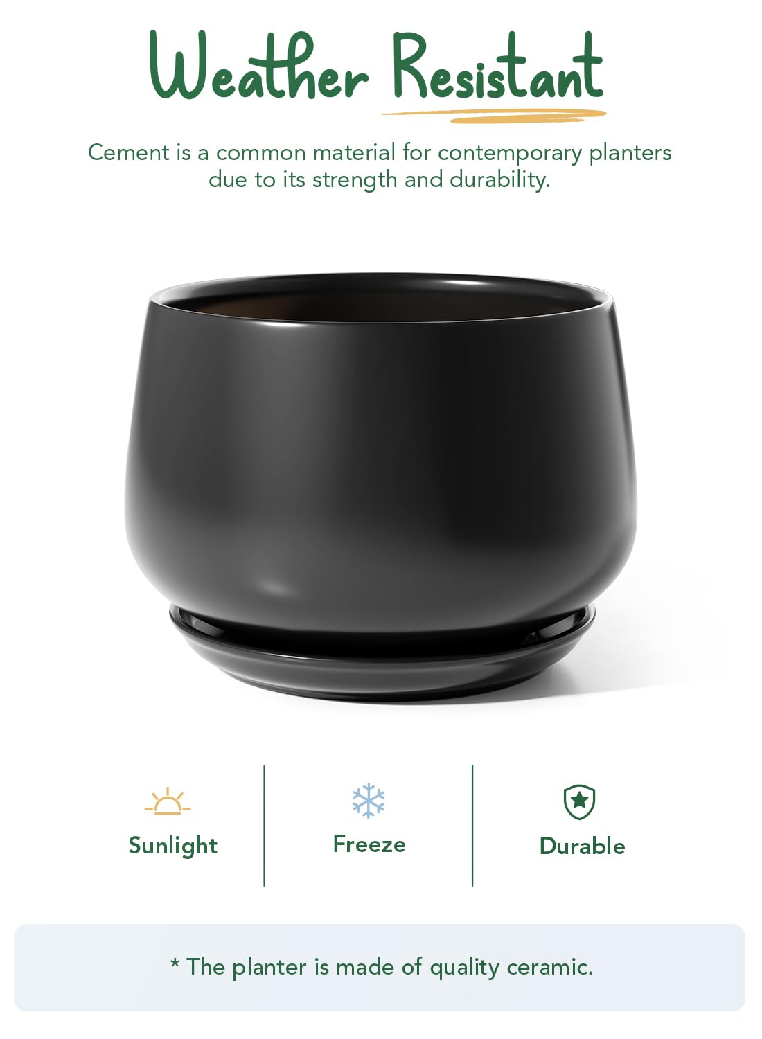 LE TAUCI Ceramic Planters, 12 Inch Pots for Plants, Indoor Plant Pots with Drainage Holes and Saucers, Modern Planters Fit Mid Century Plant Stand, Flower Pots for Indoor Plants, Black