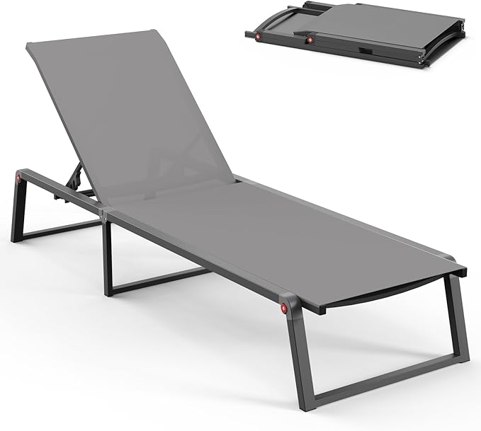 Aluminum Chaise Lounge Chair Outdoor, Foldable& No Assembly Patio Pool Lounge